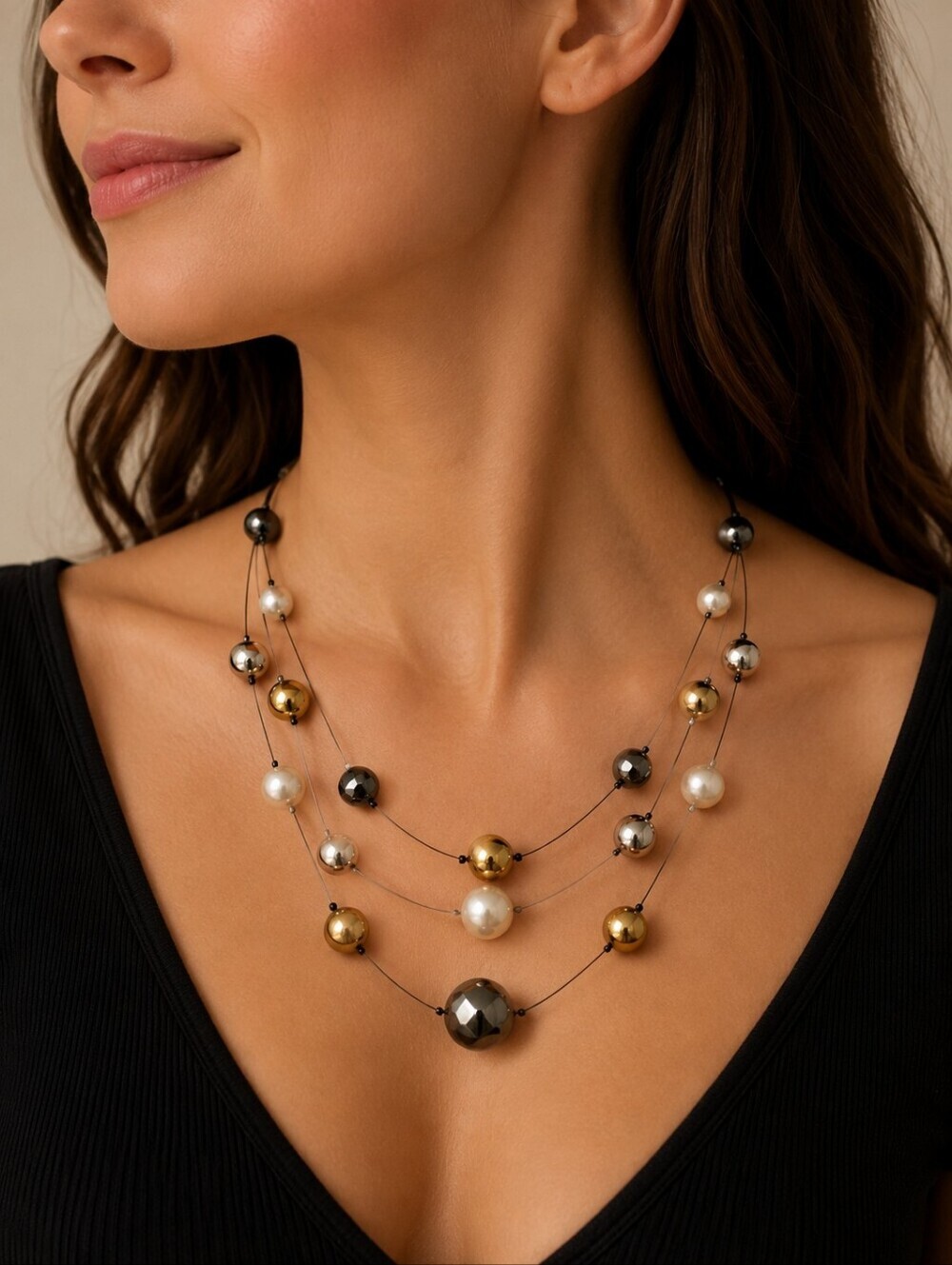 Floating Optical Illusion Acrylic Beaded Holiday Layered Necklace
